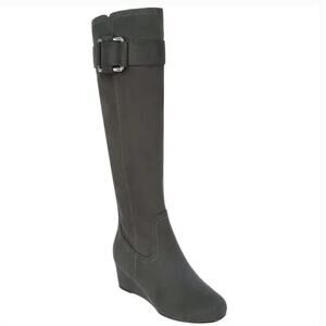 Impo Genia Tall Wedge Boots 6 Gray NWT Knee High Vegan Suede Comfort